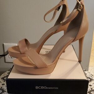 BCBGeneration Nude Ankle Strap Heels
